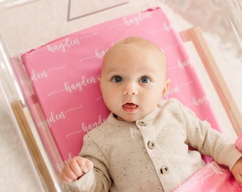 Baby Name Swaddle, Newborn Name Swaddle, Personalized Baby Name Swaddle, Hospital Blanket, Baby Shower Gift, Cursive Name Swaddle, Pink Baby