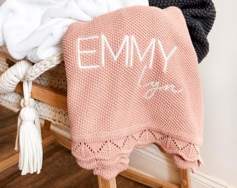 Embroidered Name Knit Blanket, Knitted Baby Name Blanket, Baby Name Blanket, Personalized Name, Name Blanket for Girl, Baby Girl Blanket