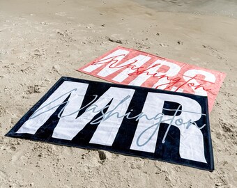 Newlywed Beach Towels, Just Married Matching Towels, Honeymoon Gift, Bride Gift, Bachelorette Gift, Cute newlywed Gift, Mrs Beach Towel