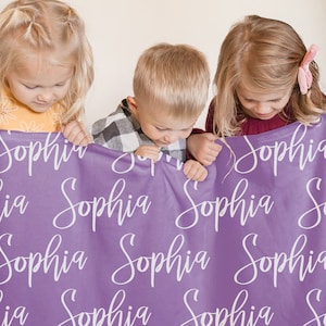 Personalized Blanket for Kids, Baby - 3 Sizes and 30 Plus Colors, Custom Name Nursery Blanket for Newborn, Kids, Swaddle Gift Purple Bedding