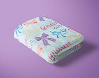 Cute Bow Name Blanket, Personalized Bow Blanket, Name Blanket for Girl, Cute Kids Nursery Decor, Gift For Baby Girl, Name Blanket for Girl