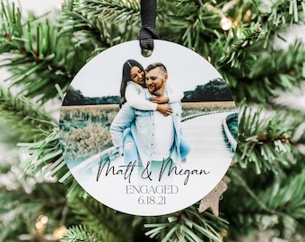 Personalized Couple Christmas Ornament, Engagement Ornament, Married Ornament, Save The Dates, Custom Christmas Ornament, Photo Ornament