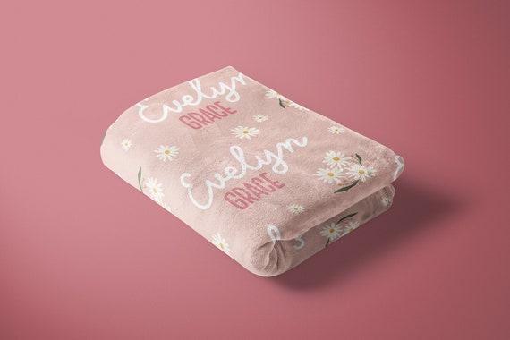 Pink Daisy Name Blanket, Personalized Daisy Blanket, Name Blanket for Girl, Boho Daisy Nursery Decor, Gift For Baby Girl, Boho Baby, Pink