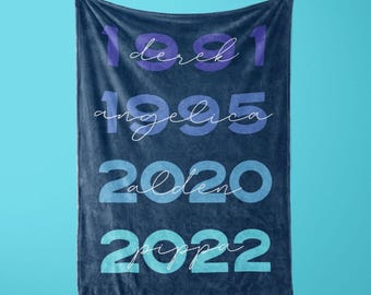 Family Birth Year Blanket, Personalized Blanket for Home, Birth Date Blanket, Soft Blanket for New Home, Personalized Gift for Mom,Christmas