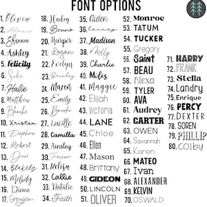 May include: A list of 80 names in black text on a white background. The names are numbered 1 through 80. The list is titled "FONT OPTIONS".