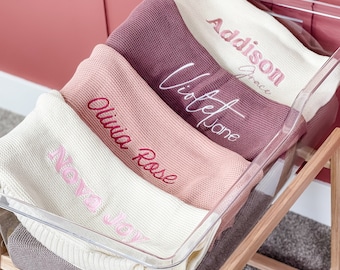 Embroidered Name Knit Blanket, Knitted Baby Name Blanket, Baby Name Blanket, Personalized Name, Name Blanket for Girl, Baby Girl Blanket