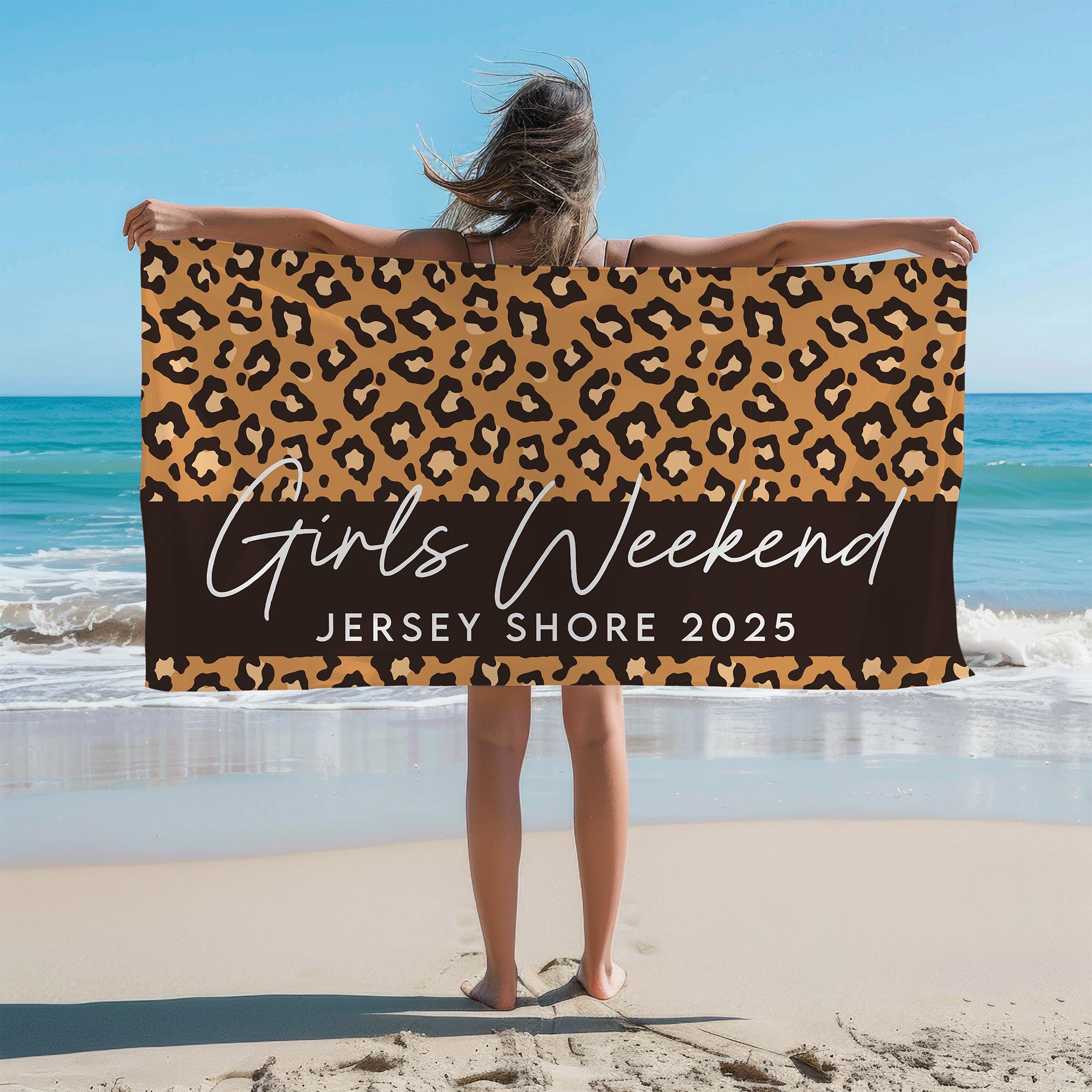 Cheetah Print Towel, Personalized Towel, Animal Print Beach Towel, Towel with Name, Girls Trip Gift, Custom Pool Towel, Vacation Towel Name