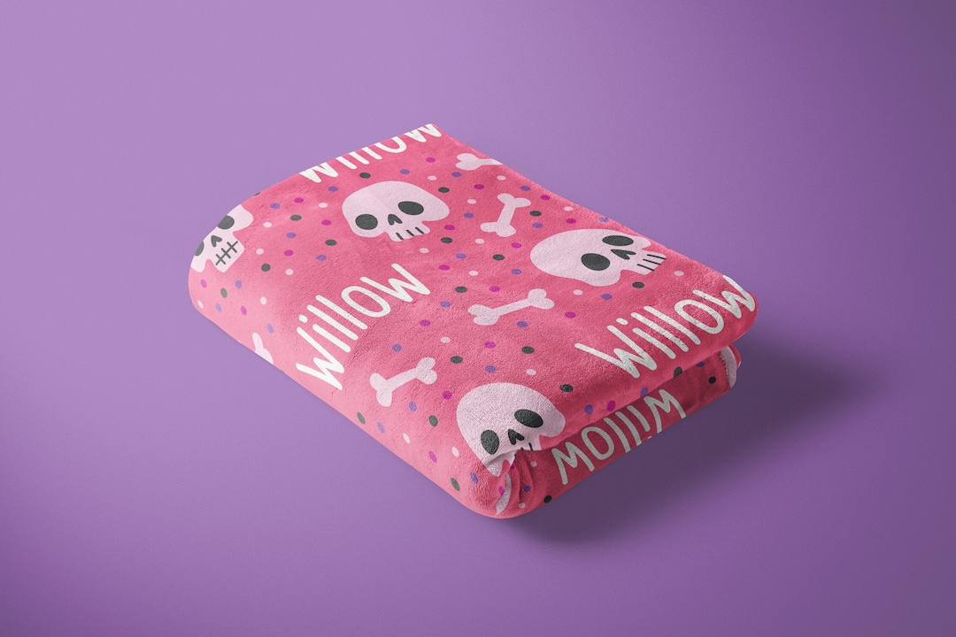 Cute Halloween Name Blanket, Personalized Skull Blanket, Halloween