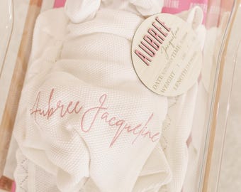 Embroidered Name Knit Blanket, Knitted Baby Name Blanket, Baby Name Blanket, Personalized Name, Name Blanket for Girl, Pink Baby Blanket
