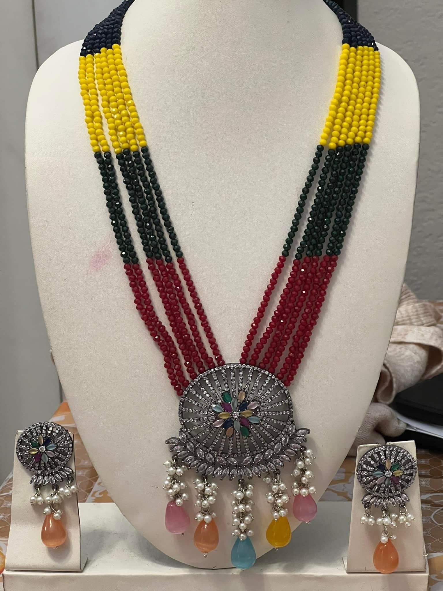 Mh Style Colour Beaded Long Beautiful Necklace Set