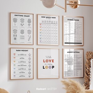 Knitting Knowledge Poster Set of 6, Knitting Art, Knitting Gift, Crochet, Knitting Print, Knitting Home Decor,Crafting Poster,Knitting Lover