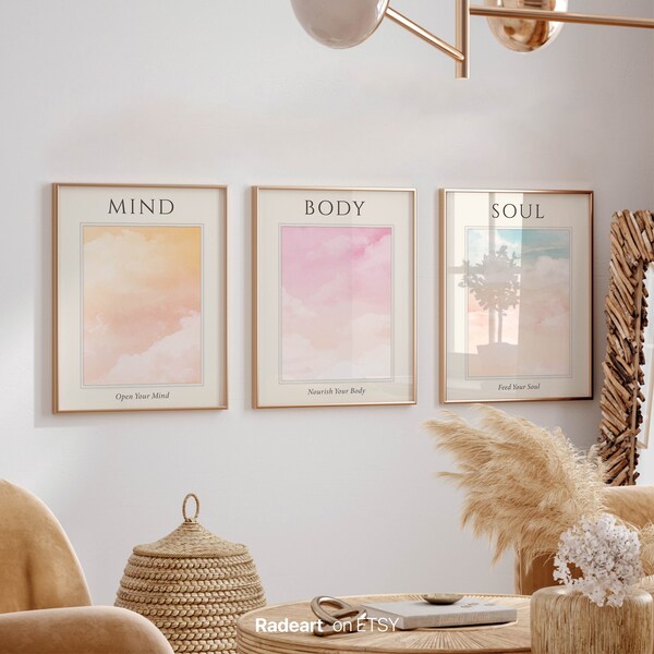 Positive Aura Posters Set of 3, Spiritual Poster, Gradient Print, Trendy Wall Art, Digital Download, Mind Body and soul poster, Angel Number