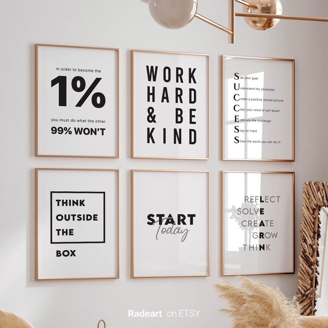 Office Wall Art, Set of 6, Printables, Home Office Decor, Motivational
