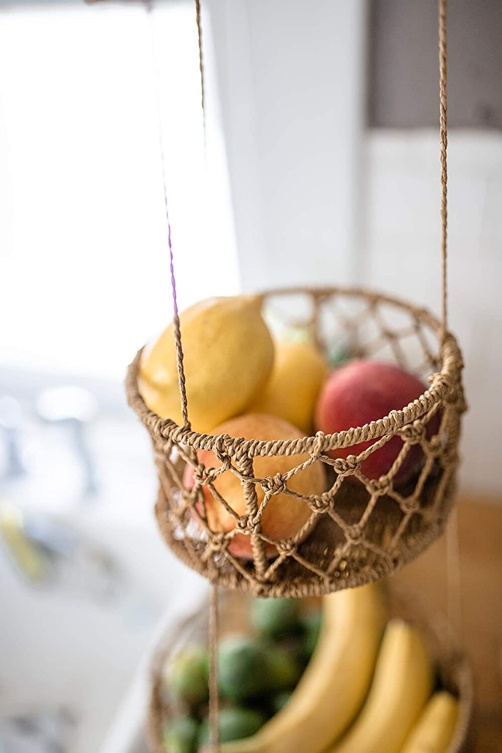 Hanging Fruit Basket Rattan Basket Fruit Basket Kitchen - Etsy