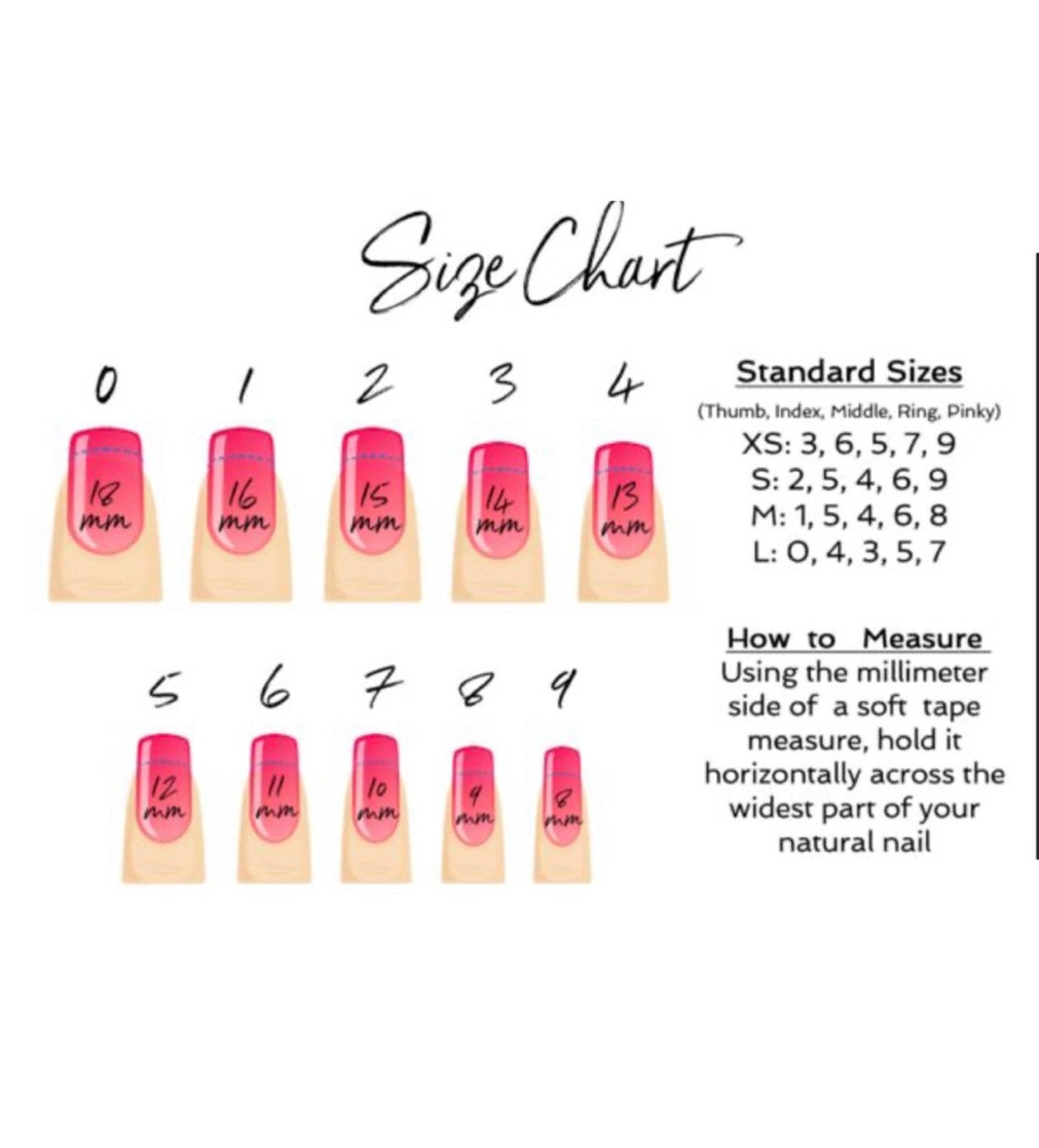 Guide de dimensionnement des ongles acryliques Comprend 11 Etsy