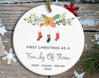 Family of Three Christmas Ornament, Personalized Family Christmas Ornament, Custom Family Keepsake