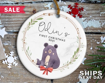First Christmas Baby Ornament | Baby Boy Girl Name Ornament | Personalized 1st Christmas Bear Ornament | My First Christmas | New Baby Gift