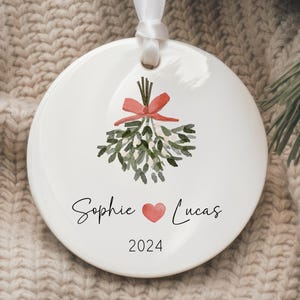 Personalized Couples Christmas Mistletoe Ornament, Custom Names Decoration