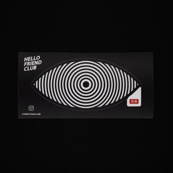 Cyberpunk-Themed Sci-Fi Eye Decal Sticker - Featuring Hypnotic Spiral and 'Danger' Kanji - Ideal for Laptop, Gadgets