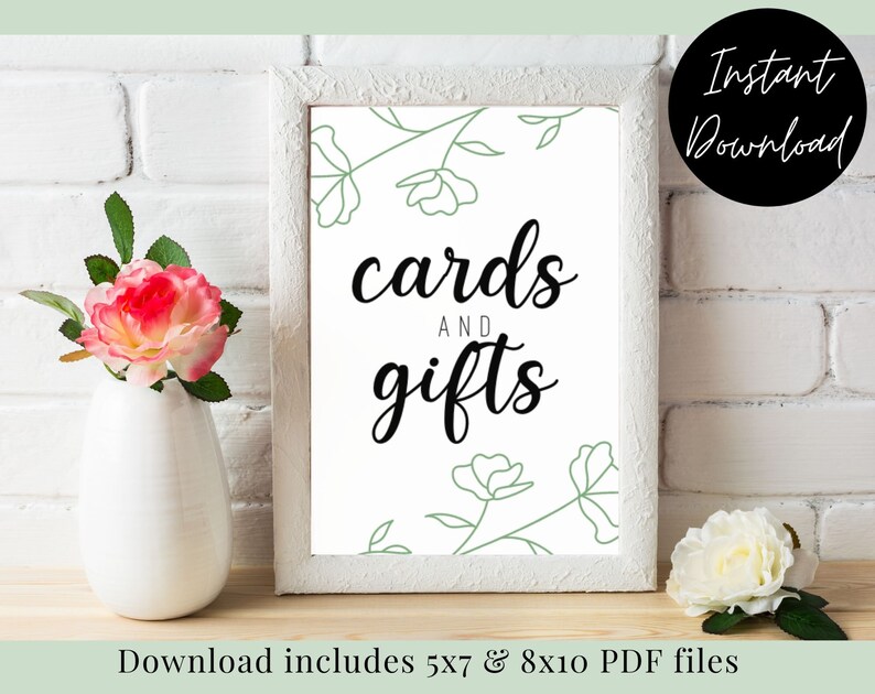 Simple Green Floral Bridal Shower Sign Printable Baby Shower Signs Cards and Gifts Sign Instant Download
