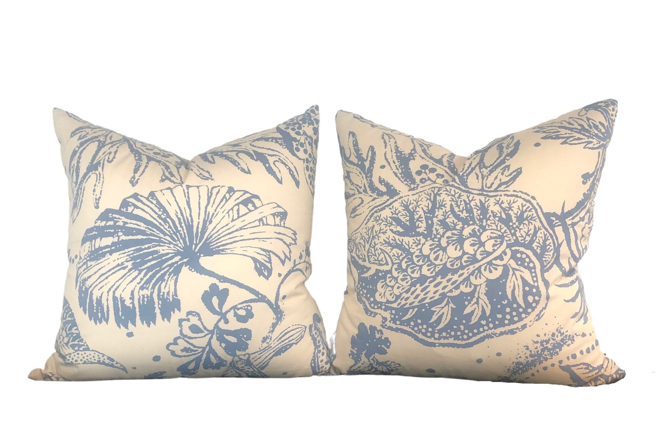 Throw Pillow Cream and Blue Print Pillow Haute Couture Etsy