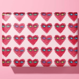 Heart pretty eyes Valentines wrapping paper Handmade image 1