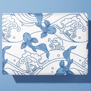 Waves and Koi Carp Oriental Wrapping Paper / Gift Wrap Printed to order image 1