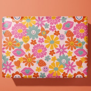 Cadeaupapier met retro bloemen / Cadeaupapier | Verjaardag: ideaal cadeau
