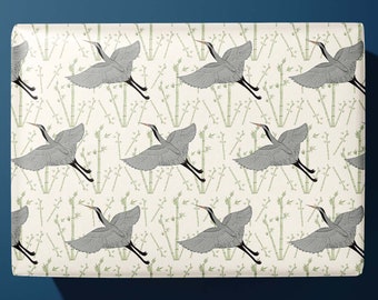 Beautiful Crane Wrapping Paper - Oriental Giftwrap - Hand Illustrated - Hand Made