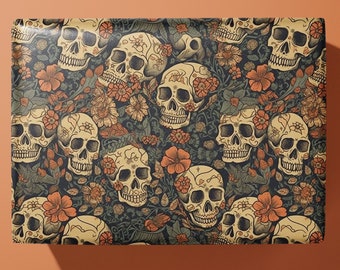 Skull & Flower Wrapping Paper - Hand Illustrated - Hand Made