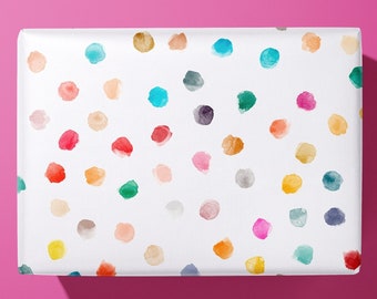 Colourful Polka dot Watercolour Wrapping Paper - Hand Illustrated - Gift Wrap