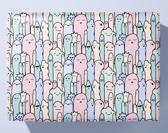 Cute Fun Blobs - Wrapping Paper / Gift Wrap - Kawaii Style - Hand Made