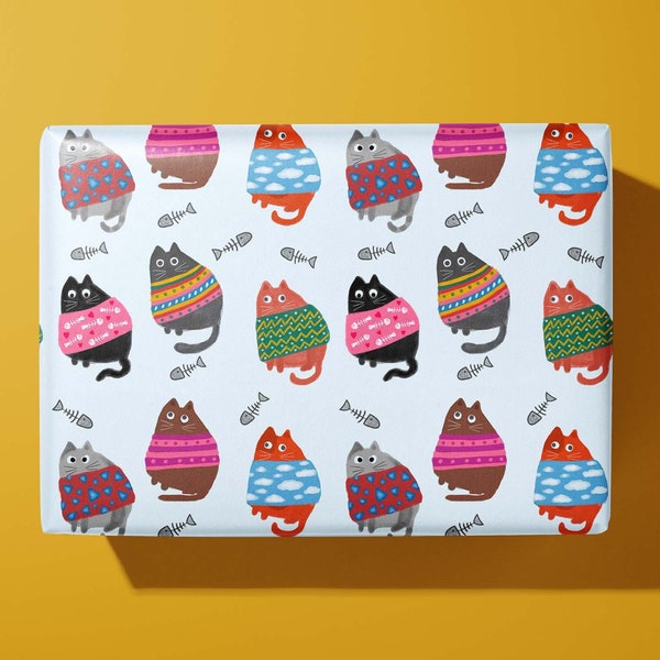 Cats in funky jumpers Wrapping Paper / Gift Wrap | Pet Gifts - Birthday