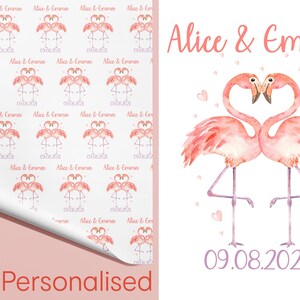 Personalisierte Hochzeitstag Geschenkpapier mit funky Flamingos / Geschenkpapier Bild 2