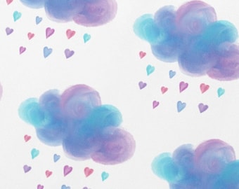 Rain Cloud with Loveheart Raindrops Wrapping Paper / Gift Wrap | For birthdays and other celebrations |  Hand illustrated