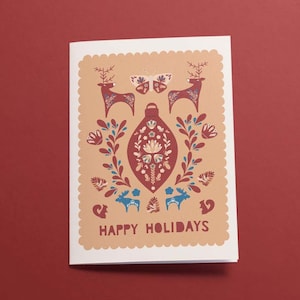 Carte de Noël nordique - Joyeuses fêtes - Illustrations à la main - Imprimée sur commande - Hygge - Cadeau idéal