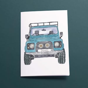 Cartão de felicitações personalizado para carro off-road - Landrover Defender - Ilustrado à mão - Impresso sob encomenda - Presente ideal