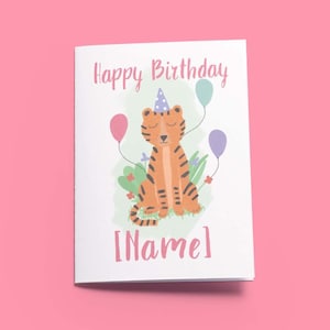 Carte d'anniversaire personnalisée avec un tigre - Amusante et mignonne - Illustrée à la main - Imprimée sur commande - Cadeau idéale