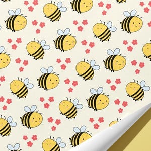 Bumble Bee Wrapping Paper, Floral Gift Wrap, Honey Bee Party, Kids Birthday, Baby Shower