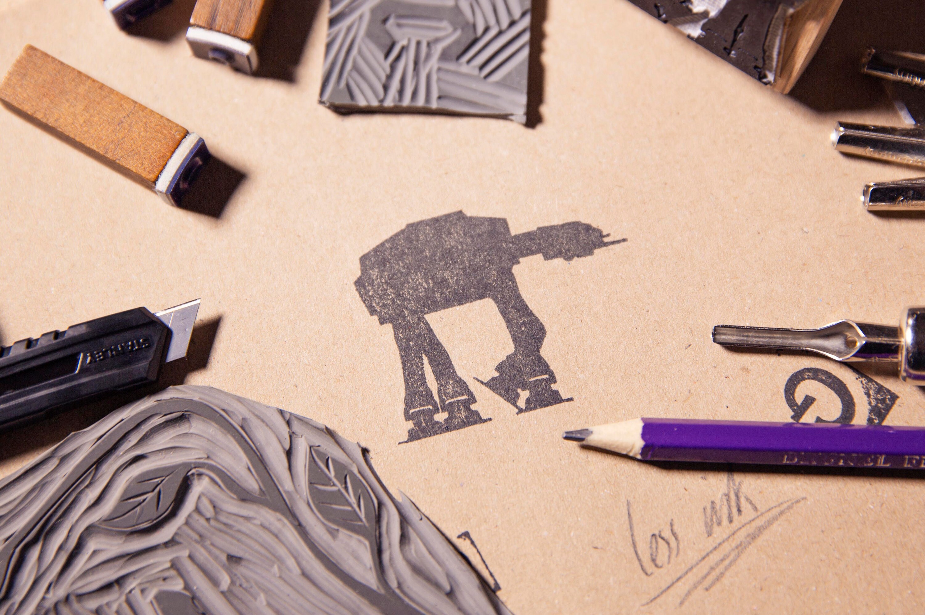 Star Wars Christmas Wrapping Paper ATAT Style Hand Printed Etsy