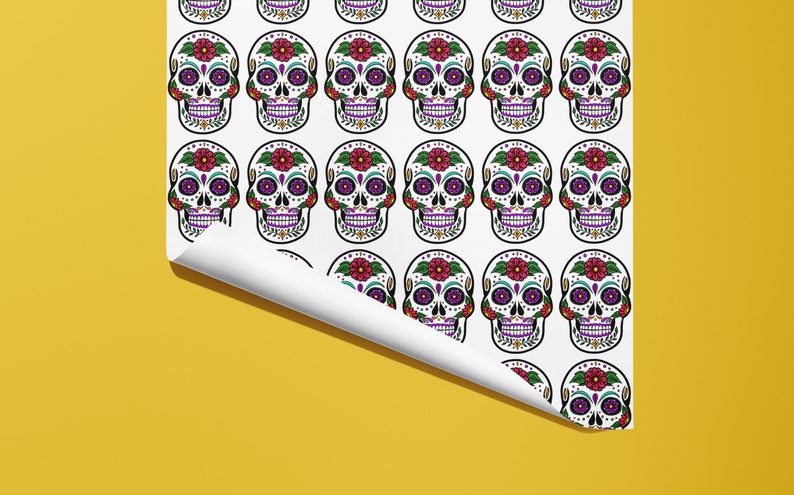 Mexican Skull Wrapping Paper Hand Illustrated Hand Made image 5
