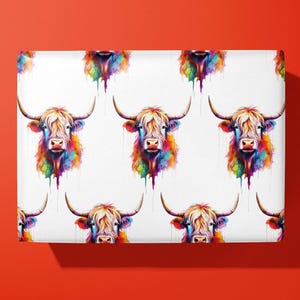Funky Highland Cow Wrapping Paper / Gift Wrap - Watercolour - Ideal Gift image 1
