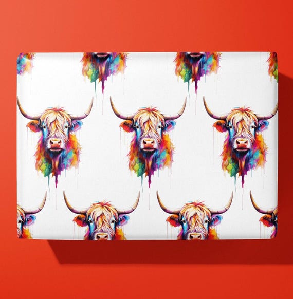 Funky Highland Cow Wrapping Paper / Gift Wrap - Watercolour - Ideal Gift