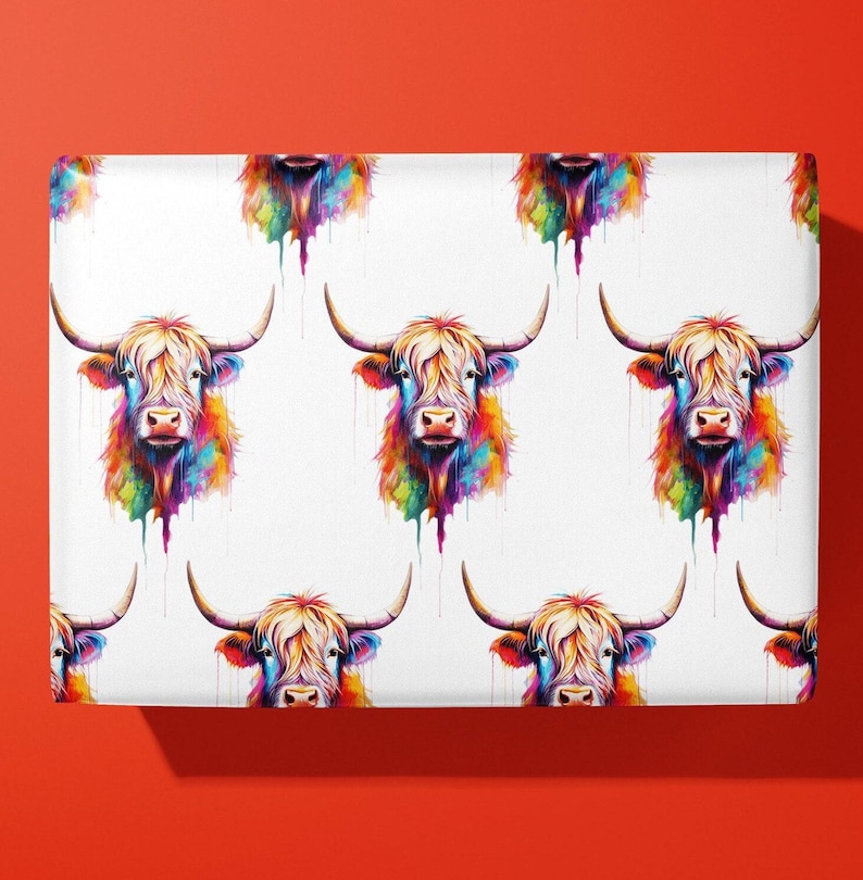 Funky Highland Cow Wrapping Paper / Gift Wrap - Watercolour - Ideal Gift image 1