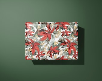 Red Poinsettias Vintage Christmas Wrapping Paper | Festive Gift Wrap