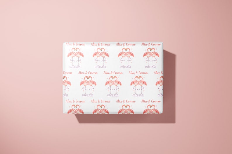 Personalisierte Hochzeitstag Geschenkpapier mit funky Flamingos / Geschenkpapier Bild 1