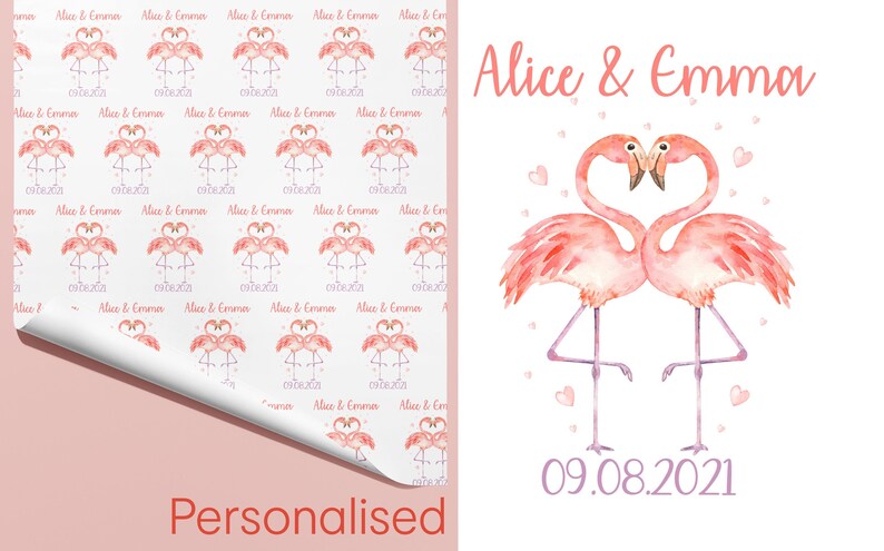 Personalisierte Hochzeitstag Geschenkpapier mit funky Flamingos / Geschenkpapier Bild 2