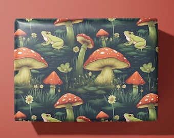 Mushroom & Frog Wrapping Paper - Hand Illustrated - Hand Made - Ideal Gift