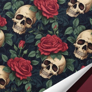 Vintage Skulls and Roses Wrapping Paper Rich Colors image 2
