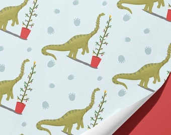 Dinosaur Christmas Wrapping Paper, Holiday Dino Gift Wrap